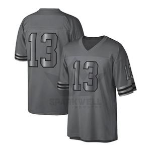 Maillot de football américain gris pour homme, numéro 13, col en V, manches courtes, impression sublimée, tissu polyester respirant - Product Image 3