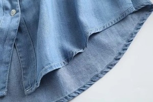 Chemise en jean à volants, manches longues, col rabattu, coupe ample, décontractée, pour l'été, écologique, séchage rapide, polyester respirant, pour femme - Product Image 4
