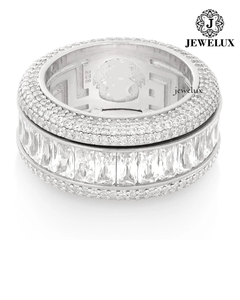Jewelux 925 <b>Silver</b> Rhodium Plated <b>Eternity</b> Band <b>Ring</b> Baguette Cut Diamond Pave Setting Geometric Luxury Unisex Wedding <b>Ring</b> - Product Image 4