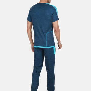 Mens Navy Blue Quick Dry Tracksuit Short Sleeve <b>T</b>-<b>Shirt</b> Crew Neck Full Length Pants With Side Pockets Lightweight Summer Sporty - Product Image 3