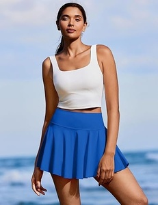 Haut de tennis blanc sans dos pour femme, jupe bleue, sans manches, ajusté, respirant, en polyester, vêtements de sport d'été - Product Image 2