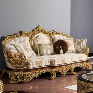 Juego de Sofás de Madera Maciza Antigua Francesa de Lujo de Alta Gama con Acabado Dorado para Muebles de Sala de Estar - Product Image 5