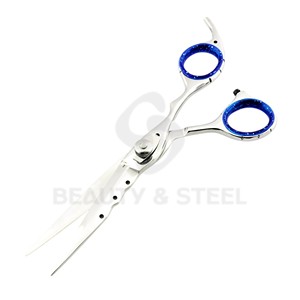 Professional Stainless Steel Hair Cutting Scissors with Scalloped Blade and Blue Sparkle Finger <b>Ring</b> Inserts - Product Image 2