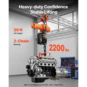 Paranco Elettrico a Catena da 2200 Libbre, Altezza di Sollevamento 20 Piedi, 120V Monofase, Gru a Ponte con Telecomando Cablato da 15 Piedi, Modello G100 Cha - Product Image 2