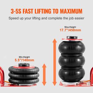 3ตัน/6600ปอนด์สามถุงแจ็คลมหกท่อเหล็กได้อย่างรวดเร็ว3-5วินาทียก17.7นิ้ว/450มม. ซ่อมโรงรถรถยนต์ด้านสีแดง - Product Image 3