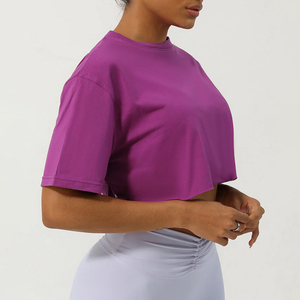 Women's Summer <b>Crop</b> <b>Top</b> T-Shirts Regular Fit Quick Dry Breathable Casual O-Neck Short Sleeve 100% Cotton Solid Pattern NURAK - Product Image 3