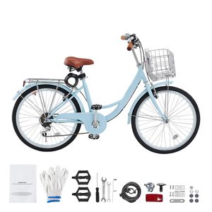 Bicicletta da Spiaggia Blu Chiaro da 24 Pollici con 7 Velocità e Portapacchi Posteriore di Grande Capacità, Forcella in Acciaio Robusta e Sicura, Ruota da 26 Pollici - Product Image 1