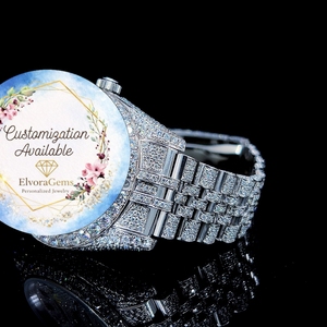 ElvoraGems Women's Round <b>Smart</b> <b>Watch</b> Stainless Steel Band Gems Personalized Jewelry Customization Available - Product Image 3