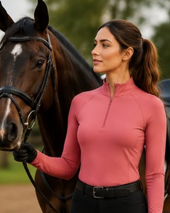 Camisas de equitación de manga larga de algodón duradero con cremallera para mujer, de secado rápido, compresión profesional, para invierno - Product Image 1