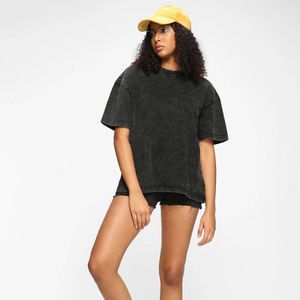Wholesale Women Custom Design Acid Wash T-Shirt High Quality 100%Cotton Blend Loose Fit <b>Summer</b> Breathable Print Mesh <b>Decoration</b> - Product Image 4