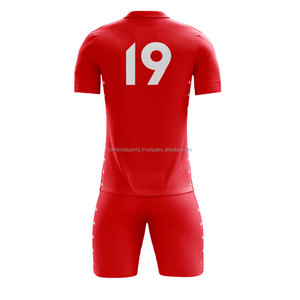 เสื้อโปโลแขนยาวสีแดงสำหรับผู้ชาย ชุดอเมริกันฟุตบอล กางเกงขาสั้นเอวยางยืด ลายพิมพ์ซับลิเมชั่น ระบายเหงื่อได้ดี - Product Image 3