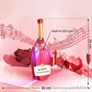 Carte de vœux originale ZS-PC0061, faite à la main, romantique, fleur 3D, forme de cœur, lumière LED, carton verni brillant - Product Image 4