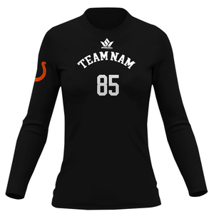 เสื้อวอลเลย์บอลผู้หญิงสีดำส้ม แบบซับลิเมชั่น คอวี แขนยาว ระบายเหงื่อได้ดี ทรงพอดีตัว สำหรับผู้ใหญ่ - Product Image 3