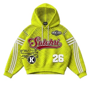 Sweat à capuche en maille style baseball vintage, bandes contrastées, patchs brodés personnalisés, 2026, tout personnalisable selon vos besoins - Product Image 5