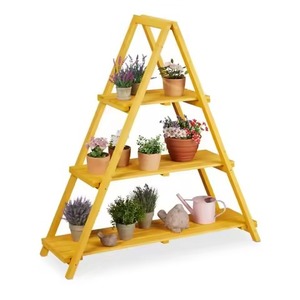 Durable Quality Wooden Stand 3 Tier Minimalist Design Indoor Plant Shelf For Green Plants Natural Finish Wooden Plant Stand - Product Image 1