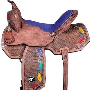 Selle de cheval en cuir de style western |   Sculpté à la main |   Design floral gravé |   Qualité supérieure |   Durable |   Équipement d'équitation confortable - Product Image 1