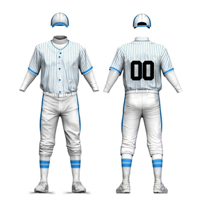 Ensemble uniforme de baseball blanc pour homme avec bordure bleue, maillot à manches longues et pantalon en polyester respirant, toutes saisons - Product Image 3