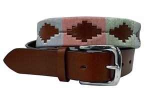 Ceinture Polo en Cuir Faite Main de Luxe Noire/Beige avec Broderie Or Rose et Boucle en Acier Inoxydable. - Product Image 4