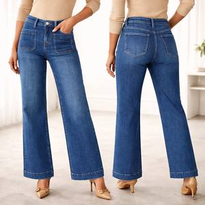 กางเกงยีนส์ขายดีสำหรับผู้หญิง เอวสูง ทรงตรง สไตล์สตรีทแวร์ เอวกลาง แต่งเลื่อม แฟชั่นลำลอง - Product Image 1