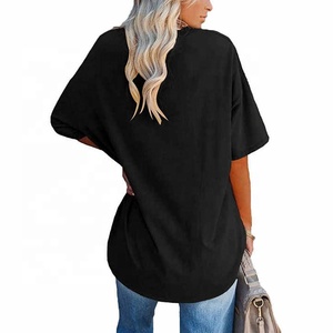 T-shirt décontracté d'été pour femme 100 % coton tricoté avec logo personnalisé, coupe ample, manches courtes, col rond, longueur longue, respirant - Product Image 6