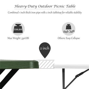 Set Tavolo e Panchine Pieghevoli Verdi per Picnic all'Aperto, Ideali per Aree Pranzo in Giardino o Stile Rustico - Product Image 4