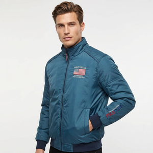 Blouson Bomber Bleu Vinson pour Homme Coupe-Vent Séchage Rapide 240g Rembourrage Polyester Col Montant Patch Brodé Hiver Style Preppy - Product Image 4