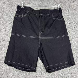 Pantalones Cortos Bermuda de Lona de Algodón Negros para Hombre, Cintura Media, Cierre de Botones, Color Sólido, Bolsillos, Transpirables, Estilo Tejido - Product Image 1