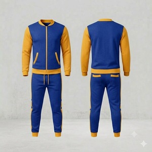ชุดวอร์มผู้ชายสีน้ำเงินและสีเหลือง เสื้อแจ็คเก็ตซิปเต็มตัว กางเกงจ็อกเกอร์ แต่งสีตัดกัน สวมใส่สบายในฤดูใบไม้ร่วง ระบายอากาศได้ดี ผลิตจากโพลีเอสเตอร์ ทรงปกติ - Product Image 1