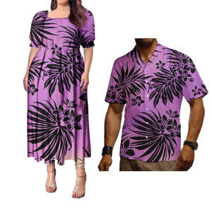 Conjuntos a juego con estampado de hoja de monstera para la familia, camisa hawaiana polinesiana para hombre, conjunto Puletasi para parejas - Product Image 4