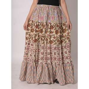 กระโปรงยาวสไตล์วินเทจผ้าฝ้ายปะติดปะต่อพิมพ์ลายบล็อก โบโฮ แม็กซี่สเกิร์ต ทำมือสำหรับผู้หญิง ใส่ไปงานเทศกาล ดีไซน์จีบ ซักได้ - Product Image 2