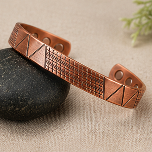Luxury Crosshatch <b>Engraved</b> Magnetic Pure Copper <b>Bangle</b> Wristlet Luxury Metal Jewelry Promotional Novelty Gift - Product Image 2