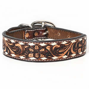 Floral Pattern <b>Leather</b> Dog Collar with <b>Rivet</b> Buckle Classic Style Adjustable for All Seasons - Product Image 3