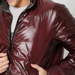 Men's Winter Hooded Puffer Jacket Pu Material Windproof Casual Solid Color Zipper Closure Regular Fit Insulated <b>Coat</b> - Product Image 6