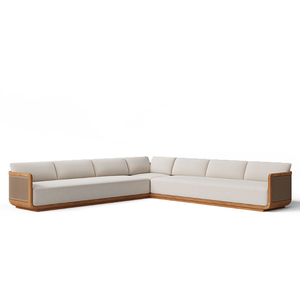 Modern <b>Outdoor</b> Patio Sectional <b>Sofa</b> Set Waterproof Cushioned Teak Wood Garden Lounge Furniture for Balcony Deck and Poolside - Product Image 1
