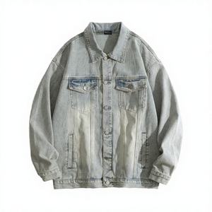 WARPRO INDUSTRY Men's Slim Fit Hooded Puffer <b>Jacket</b> Windproof Denim 100% Cotton Casual Autumn Stand Collar Ripped Distressed - Product Image 4