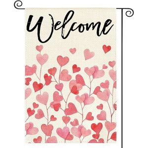 Bandiera da Giardino per San Valentino con Cuori, Insegna Rustica per Anniversario, Decorazione da Esterno 12x18 Pollici, Doppio Lato - Product Image 1
