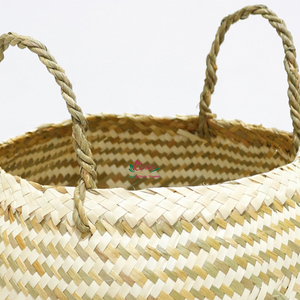 New Design Palm Leaf Belly <b>Basket</b> Natural Woven Storage Bin <b>Foldable</b> Plant Pot with Handle - Product Image 6