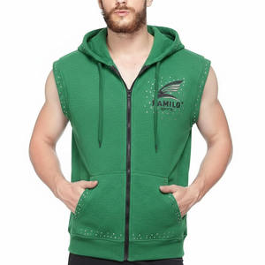 Sweat à capuche sans manches zippé de haute qualité pour hommes, personnalisable multicolore, en coton mélangé – Collection Basiques Hommes - Product Image 3