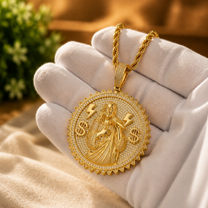 Plated Yellow <b>Gold</b> Moissanaite Coin Charm <b>Pendant</b> Round Cut Diamond Vintage Jewelry Gift for Him - Product Image 4