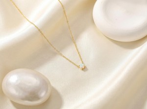 Collier Opale en Argent Sterling 925 Plaqué Or 14K, Sertissage Vintage Minimaliste, Pierre de Naissance d'Octobre, Cadeau de Fiançailles ou de Demoiselle d'honneur - Product Image 3