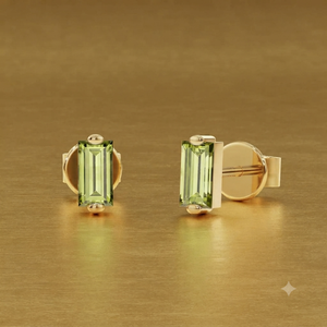 Classic Peridot Cut <b>Stud</b> Earrings With Rectantgle Cut In 925 Silver For Women's Everyday Wear - Product Image 2