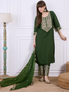 Kurta Set for Women Embroidered Indian Kurti Set Elegant Ladies Ethnic Wear <b>Three</b> Piece Outfit Perfect for Daily Wear - Product Image 4