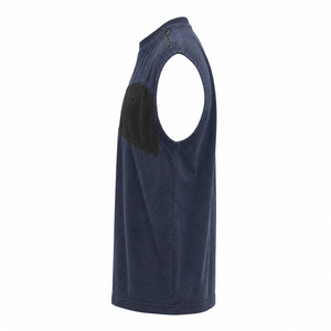 T-shirt sans manches pour homme, coupe oversize et carrée, style streetwear, en jersey de coton bleu encre délavé, avec empiècement poitrine en ripstop noir - Product Image 4