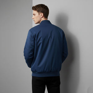 New Arrival 2026 <b>Men's</b> Navy Blue <b>Bomber</b> <b>Jacket</b> Stand Collar Zipper Closure Casual Autumn Wear Embroidered Logo Front Regular Fit - Product Image 5