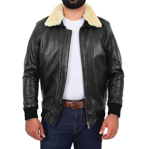 Leather <b>Jacket</b> For <b>Men</b> New Arrival Winter Fashion Design <b>Men</b> Custom Leather Bomber <b>Jacket</b> With <b>Fur</b> Collar - Product Image 2