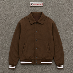 WHOLESALE BROWN VARSITY <b>JACKET</b> FOR MEN'S Solid Color Turn-down Collar Regular Fit Casual Autumn Wear WINTER FASHION SNAP BUTTON - Product Image 5