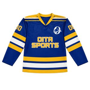 Camiseta de Hockey sobre Hielo Azul Rey y Dorado para Hombre, Manga Larga, Transpirable, Uniforme Deportivo Ligero para Práctica - Product Image 1