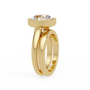 Round Bezel <b>Solitaire</b> Dual Bridal Wedding Band Set 14K 18K Yellow Gold 3.00 CT IGI Certified Lab Grown Diamond Wholesale Jewelry - Product Image 5