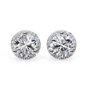 Pendientes de tuerca con halo de moissanita de corte redondo, centro de 6.25mm con 42 piedras laterales de 1.00mm, pendientes de moissanita VVS, plata 925 - Product Image 1