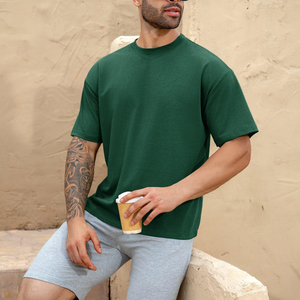 Camiseta de algodón de manga corta con cuello redondo verde liso para hombre, corte regular, informal, básica - Product Image 6